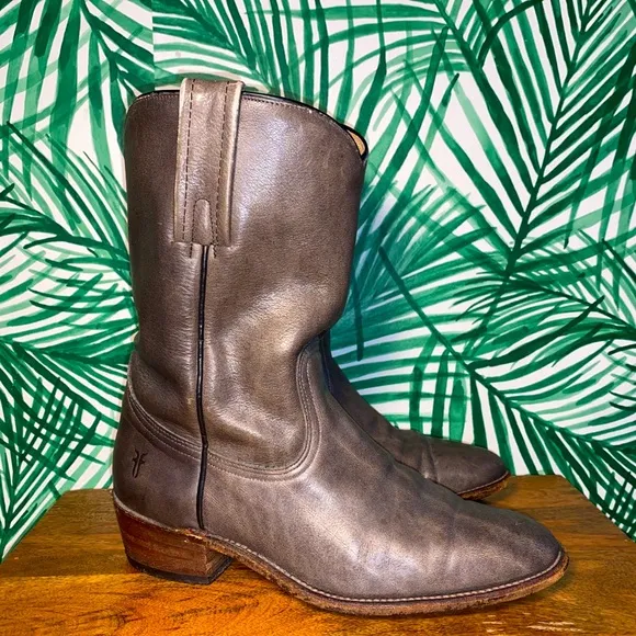 Vintage Frye Gray Leather Cowboy Boots Men’s 7.5 D USA