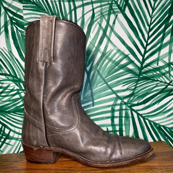 Vintage Frye Gray Leather Cowboy Boots Men’s 7.5 D USA