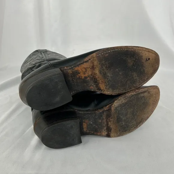Vintage Justin Black Leather Embroidered Cowboy Boots