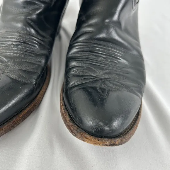 Vintage Justin Black Leather Embroidered Cowboy Boots