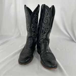 Vintage Justin Black Leather Embroidered Cowboy Boots