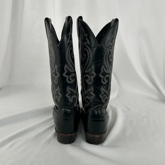Vintage Justin Black Leather Embroidered Cowboy Boots