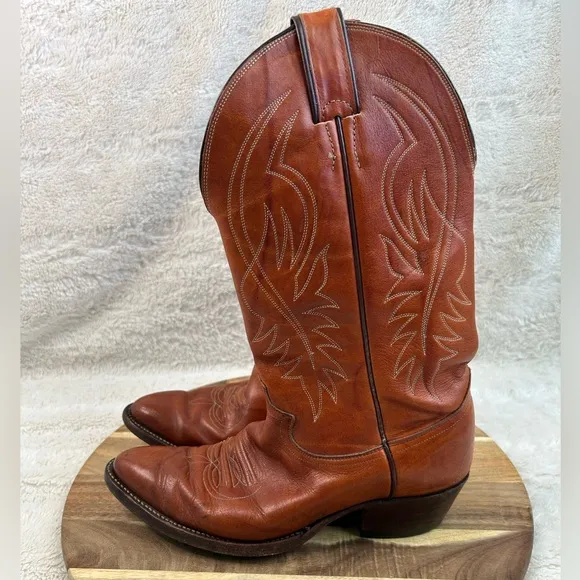 Vintage Justin Brown Leather Cowboy Boots Mens Size 8.5 E Style 2497