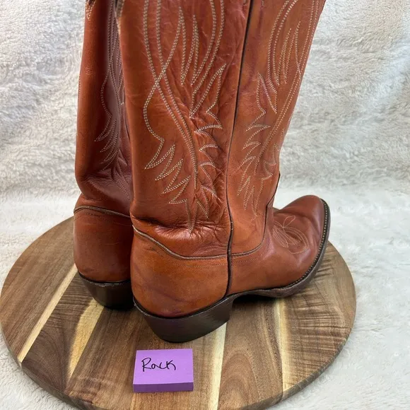 Vintage Justin Brown Leather Cowboy Boots Mens Size 8.5 E Style 2497