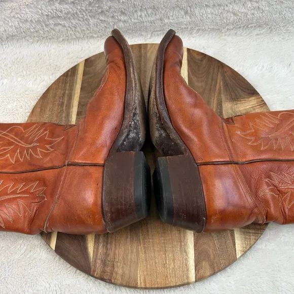 Vintage Justin Brown Leather Cowboy Boots Mens Size 8.5 E Style 2497