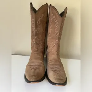 Vintage Leather Cowboy Boots Western Booties Brown Red Accent Size 10.5