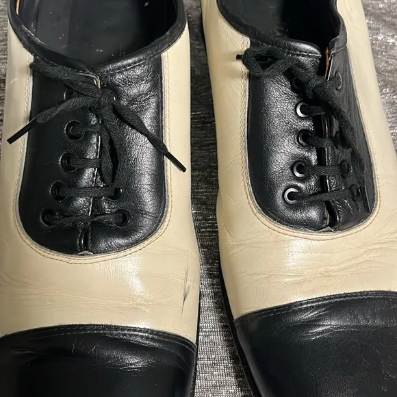 Vintage London Character Made in Italy Mens Oxford Shoes 8 Black Toe