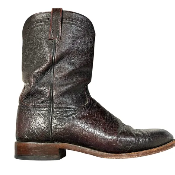 Vintage Men’s  Lucchese 2000 Black Cherry Ostrich Cowboy Boots Size 10.5 E