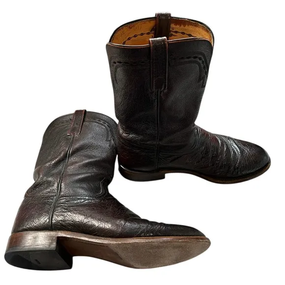 Vintage Men’s  Lucchese 2000 Black Cherry Ostrich Cowboy Boots Size 10.5 E