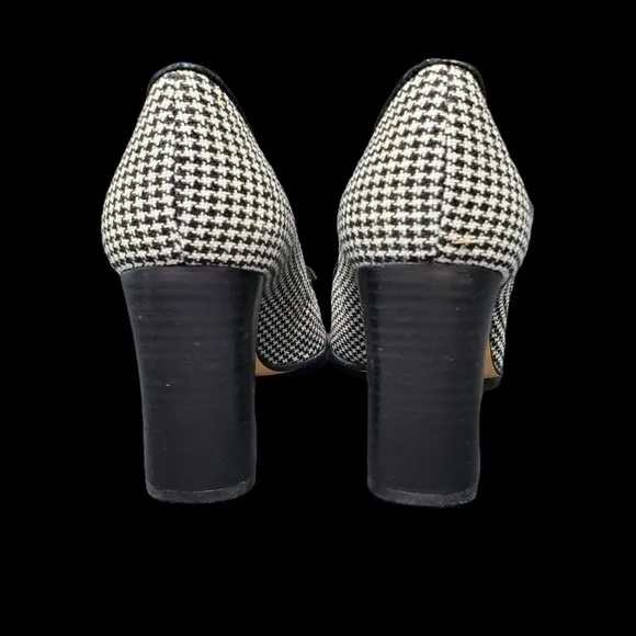 Vintage Sacha London Square Toe Women Block Heel SZ 7.5 Black White Houndstooth