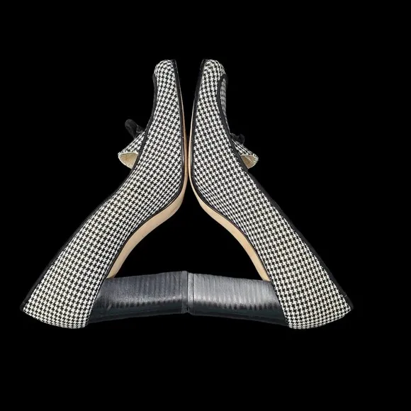 Vintage Sacha London Square Toe Women Block Heel SZ 7.5 Black White Houndstooth