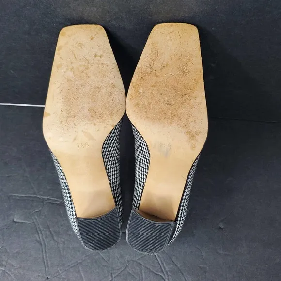 Vintage Sacha London Square Toe Women Block Heel SZ 7.5 Black White Houndstooth