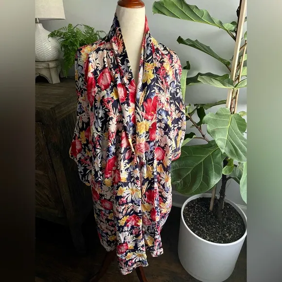 Vintage Silx 100% Silk Floral Robe Gown Nightie | August Silk |Women’s Large
