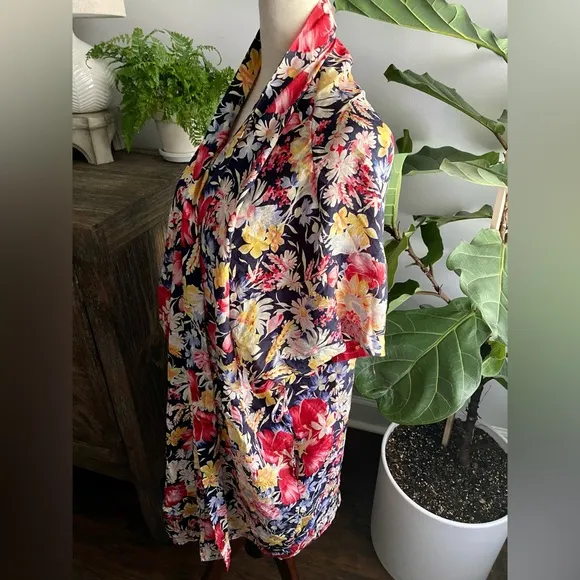 Vintage Silx 100% Silk Floral Robe Gown Nightie | August Silk |Women’s Large
