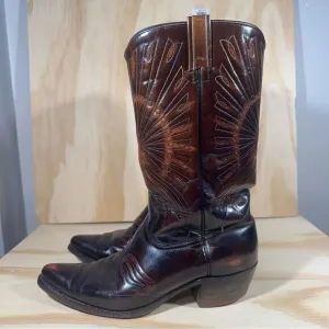 Vintage Texas Brand Brown Leather Stitched Peacock Cowboy Boots Men’s Size 9.5 D