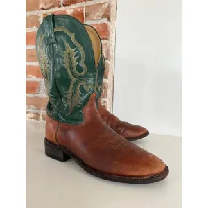 Vintage Tony Lama Green Brown Leather Cowboy Boots Western Men’s Size 8.5 D