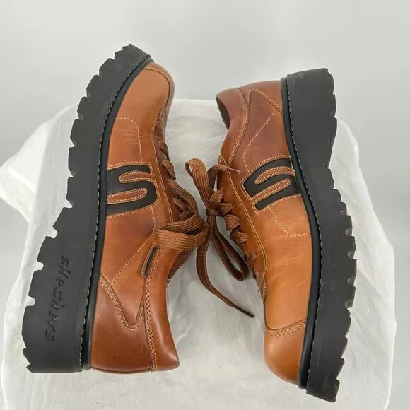 Vintage y2k Women's Brown Skechers Jammer Oxford Chunky Platform Shoes Sz 9