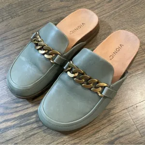 VIONIC Georgie Green Leather Slip On Flat Mules Shoes Women’s 8.5