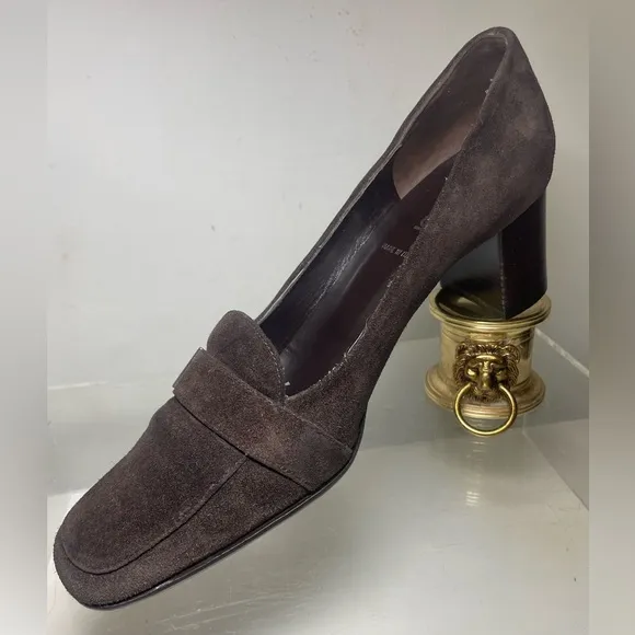 Vitage FENDI brown suede heels slip loafers shoes sz 38 made in italy