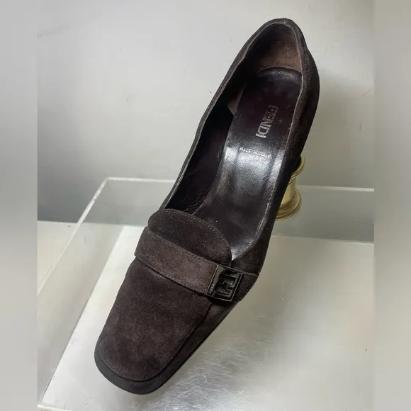 Vitage FENDI brown suede heels slip loafers shoes sz 38 made in italy