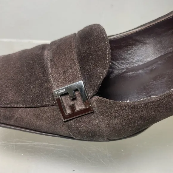 Vitage FENDI brown suede heels slip loafers shoes sz 38 made in italy