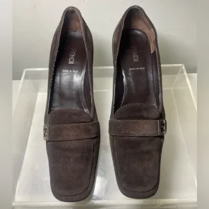 Vitage FENDI brown suede heels slip loafers shoes sz 38 made in italy