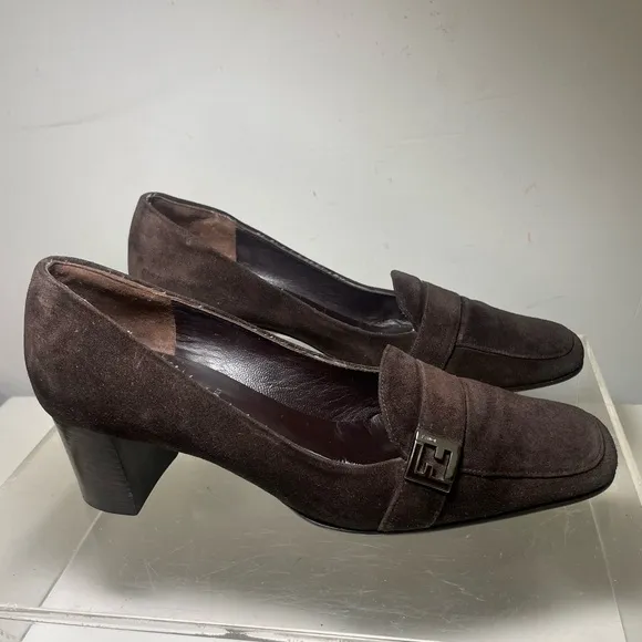 Vitage FENDI brown suede heels slip loafers shoes sz 38 made in italy