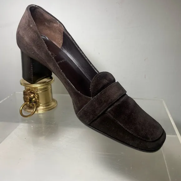 Vitage FENDI brown suede heels slip loafers shoes sz 38 made in italy