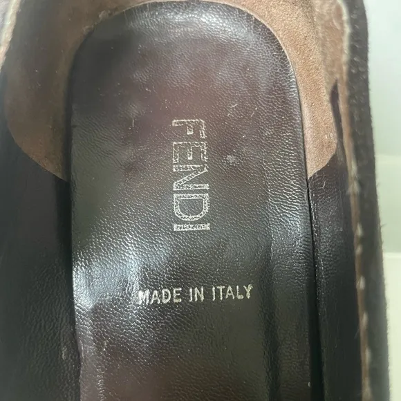 Vitage FENDI brown suede heels slip loafers shoes sz 38 made in italy