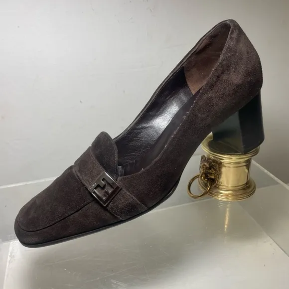 Vitage FENDI brown suede heels slip loafers shoes sz 38 made in italy