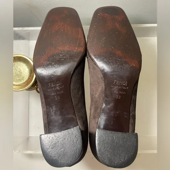 Vitage FENDI brown suede heels slip loafers shoes sz 38 made in italy
