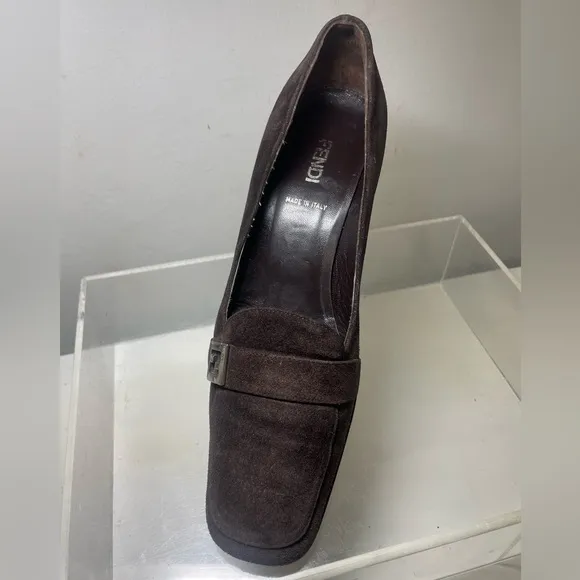 Vitage FENDI brown suede heels slip loafers shoes sz 38 made in italy