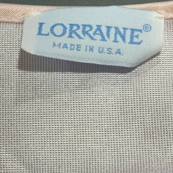 VTG 60s Lorraine Robe Womens Sz L Pink Lace Nylon Grandma Shiny Dainty Coquette