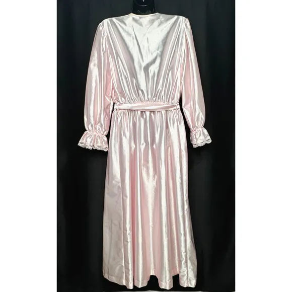 VTG 60s Lorraine Robe Womens Sz L Pink Lace Nylon Grandma Shiny Dainty Coquette