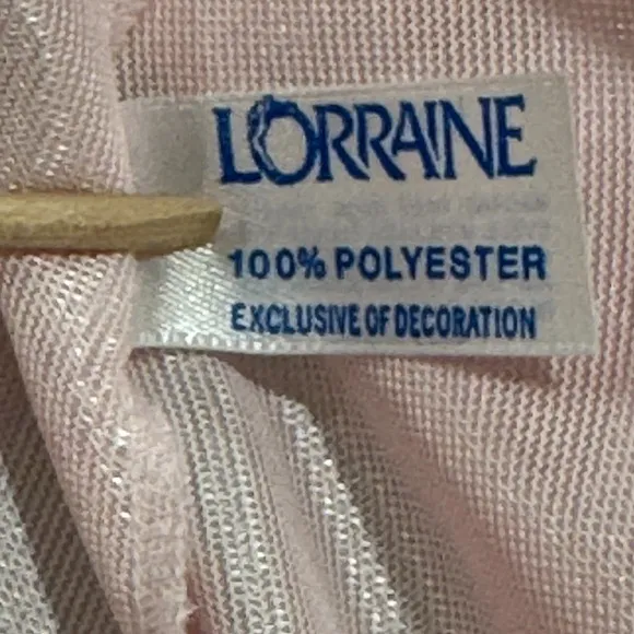 VTG 60s Lorraine Robe Womens Sz L Pink Lace Nylon Grandma Shiny Dainty Coquette