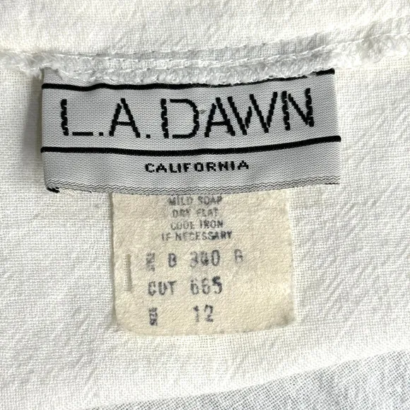 VTG 80s LA Dawn Duster Jacket Womens Size 12 White Cotton Western Fringe Open