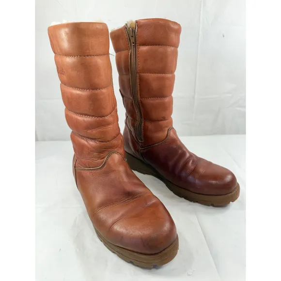 VTG Blondo BOOT Canada Shearling Lined TAN Leather Wedge SIZE 10