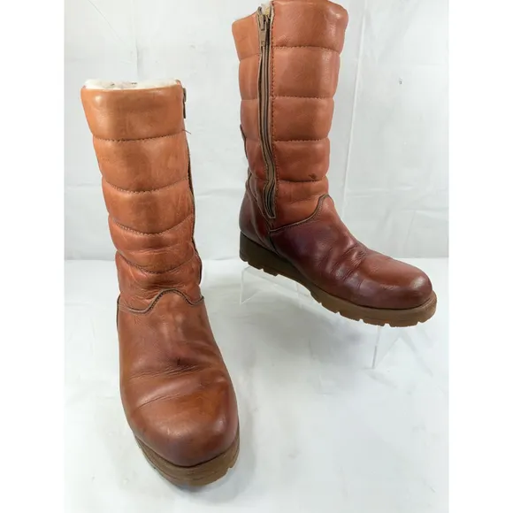 VTG Blondo BOOT Canada Shearling Lined TAN Leather Wedge SIZE 10