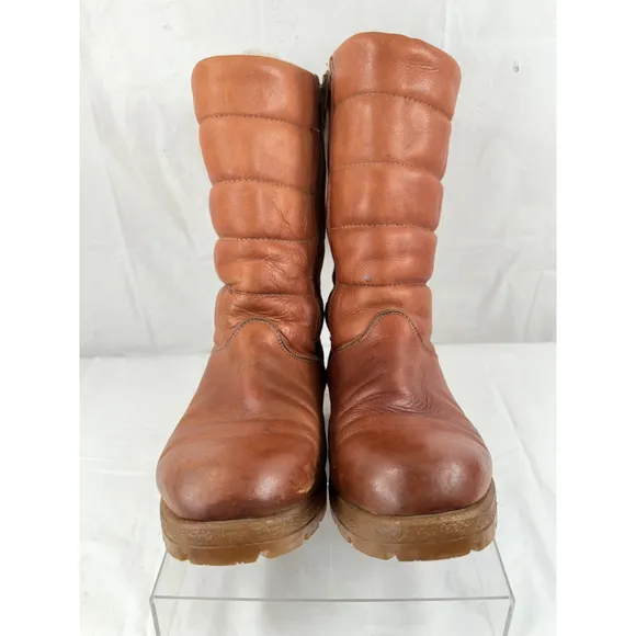 VTG Blondo BOOT Canada Shearling Lined TAN Leather Wedge SIZE 10
