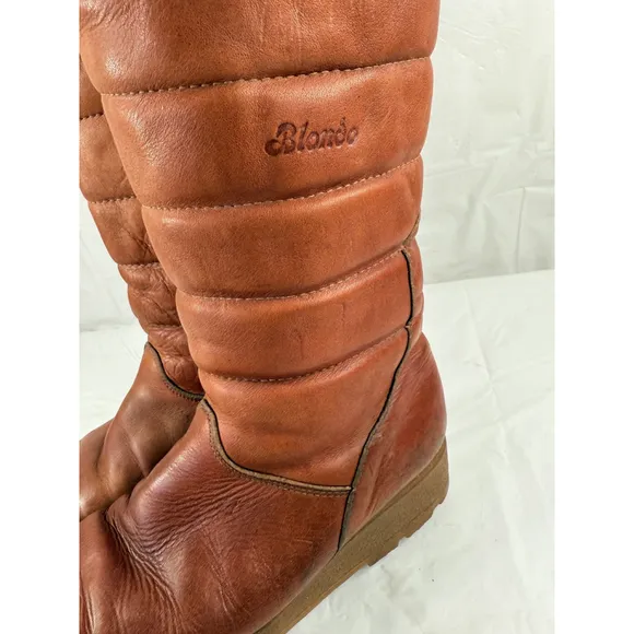 VTG Blondo BOOT Canada Shearling Lined TAN Leather Wedge SIZE 10