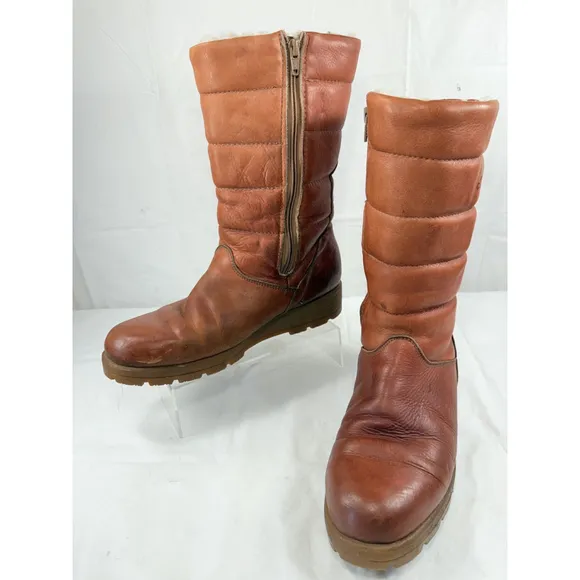 VTG Blondo BOOT Canada Shearling Lined TAN Leather Wedge SIZE 10