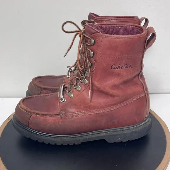 VTG Cabela's Upland Hunting Leather Boots Men 10D Red Waterproof Hiking Y2K
