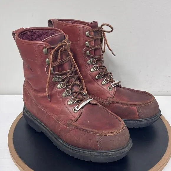 VTG Cabela's Upland Hunting Leather Boots Men 10D Red Waterproof Hiking Y2K