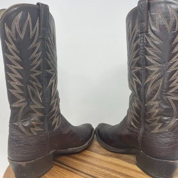 VTG Dan Post Western Boots Mens 7.5 D Cowboy Mid Calf Brown Leather Almond Toe