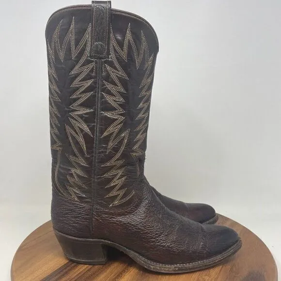 VTG Dan Post Western Boots Mens 7.5 D Cowboy Mid Calf Brown Leather Almond Toe