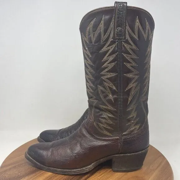 VTG Dan Post Western Boots Mens 7.5 D Cowboy Mid Calf Brown Leather Almond Toe