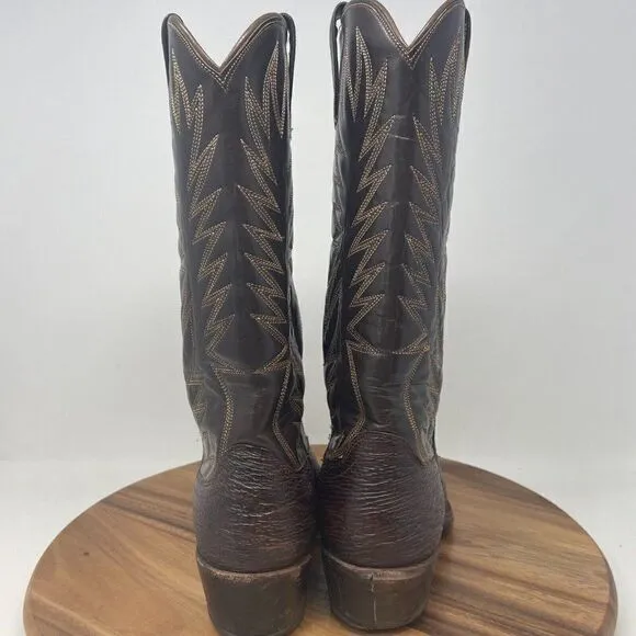 VTG Dan Post Western Boots Mens 7.5 D Cowboy Mid Calf Brown Leather Almond Toe