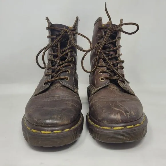 VTG Dr Martens Doc Boots Women UK3 US5 Brown Leather 1460 England Distressed