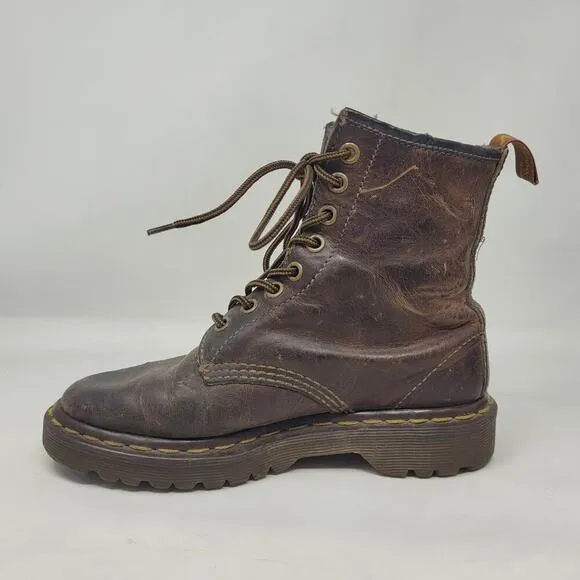 VTG Dr Martens Doc Boots Women UK3 US5 Brown Leather 1460 England Distressed
