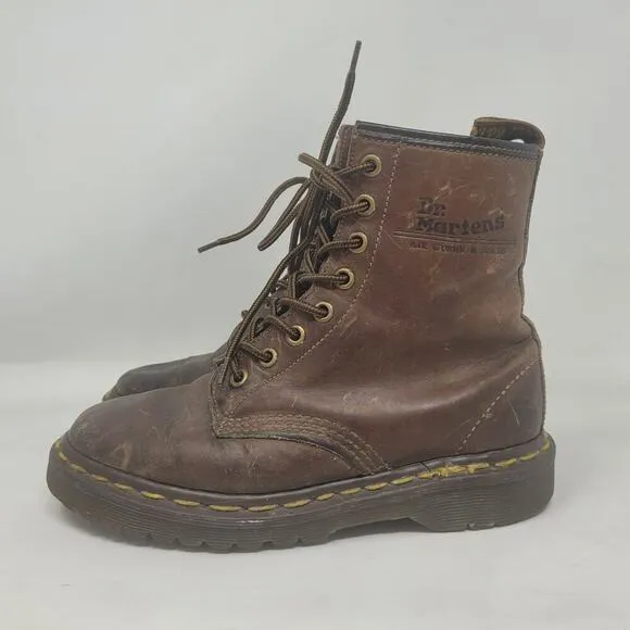VTG Dr Martens Doc Boots Women UK3 US5 Brown Leather 1460 England Distressed